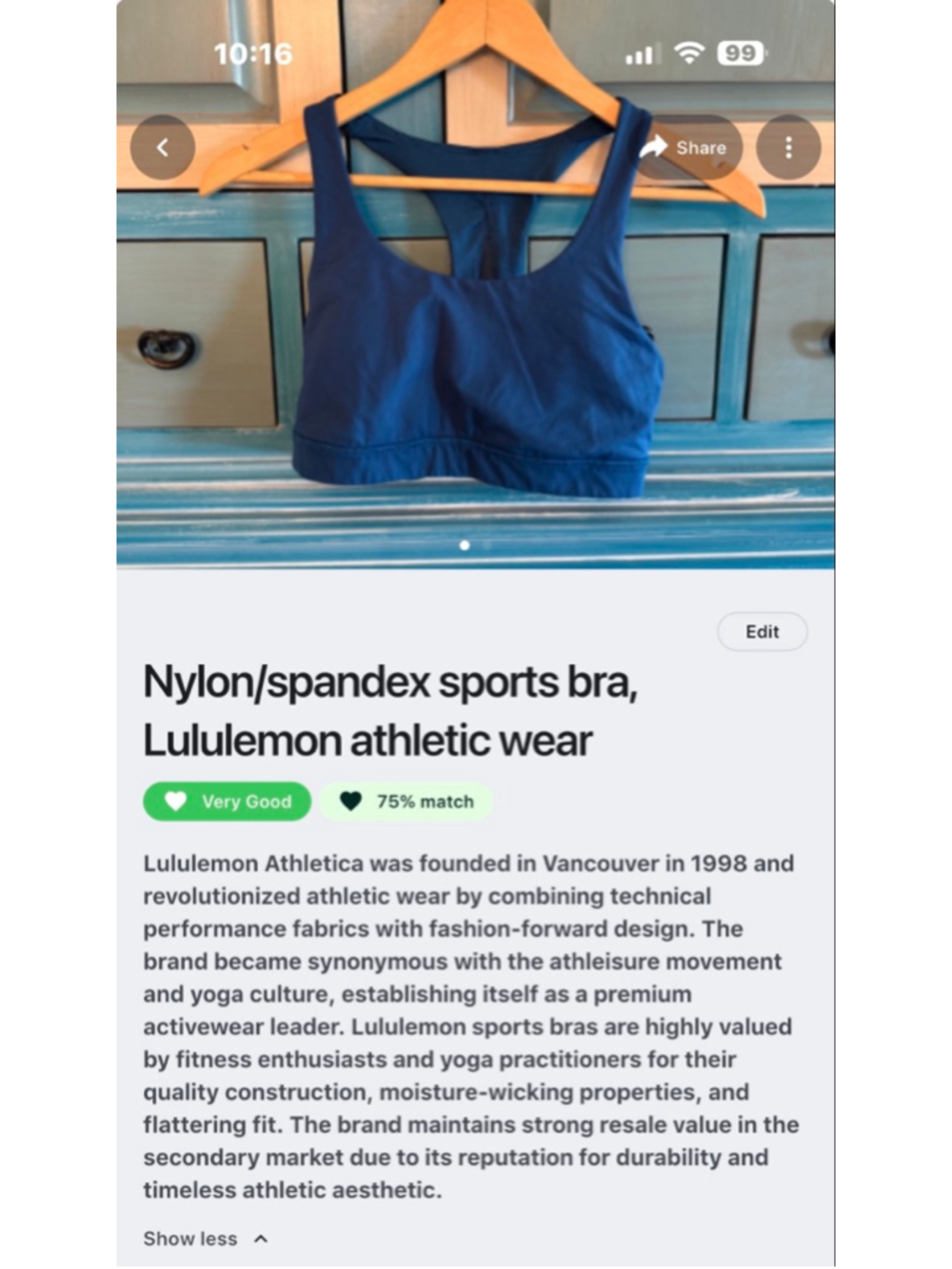 Women's Lululemon Blue Sports Bra S - Picture 4 of 5